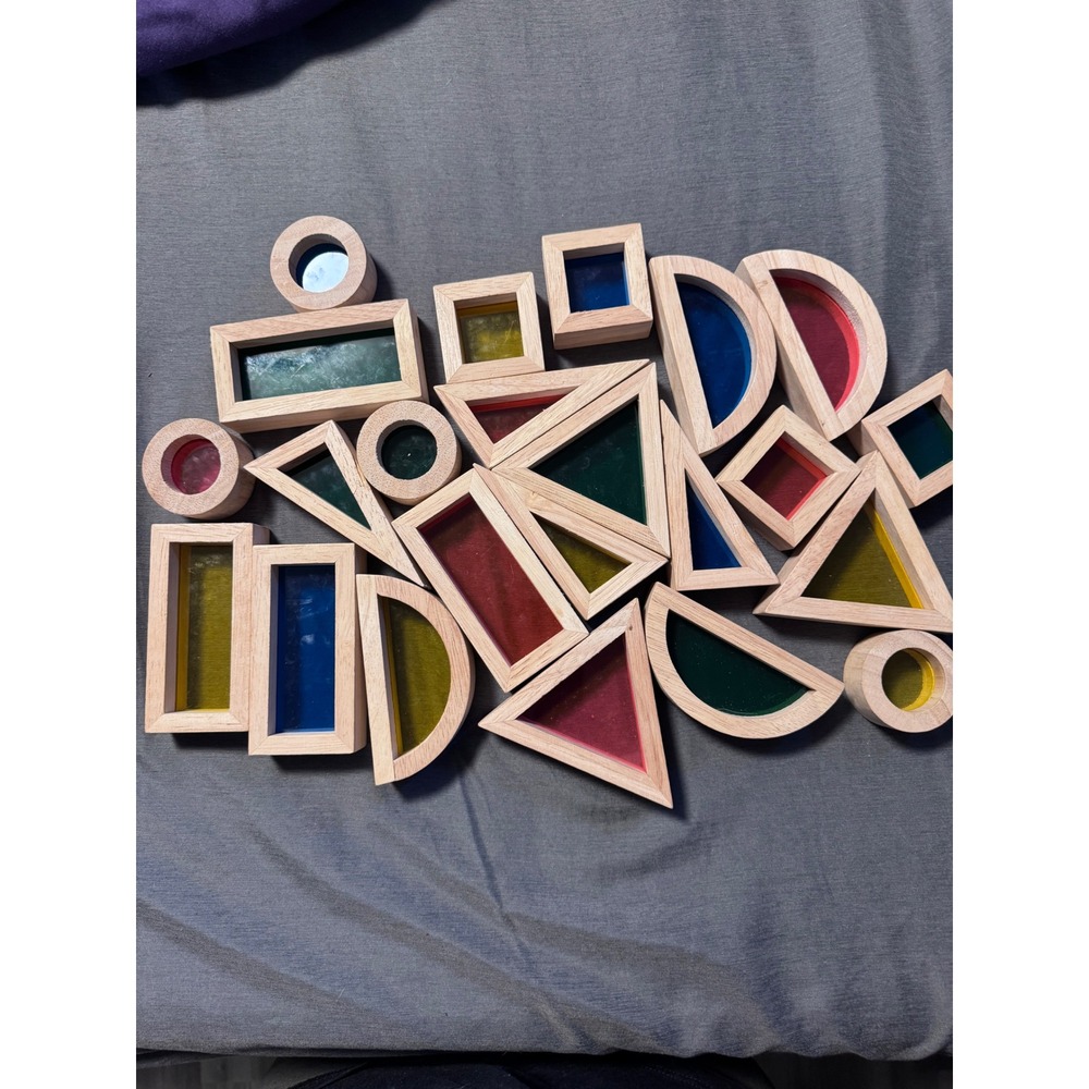 Wooden Rainbow Sensory Blocks Set Montessori Geometric Shapes Building Toys